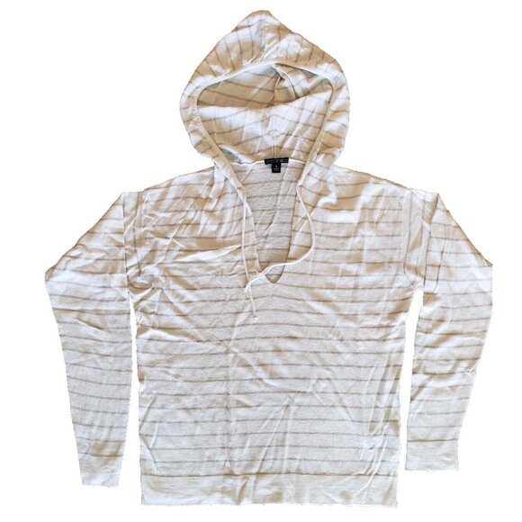 Lafayette 148 Hooded Sweater Womens S Lightweight White Stripe Wool Blend Resort - Picture 2 of 10